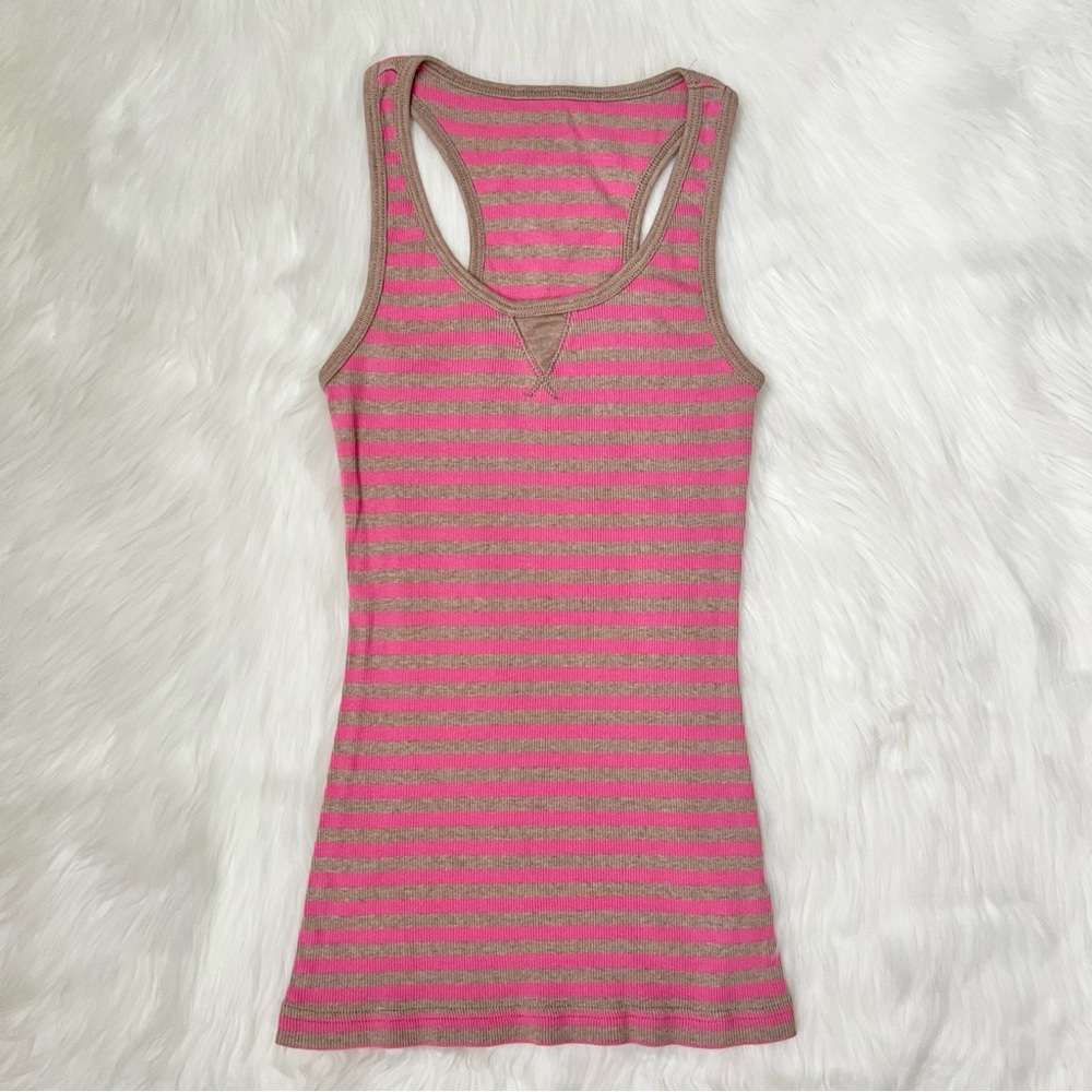 Pink & Tan Striped Racerback Tank Top